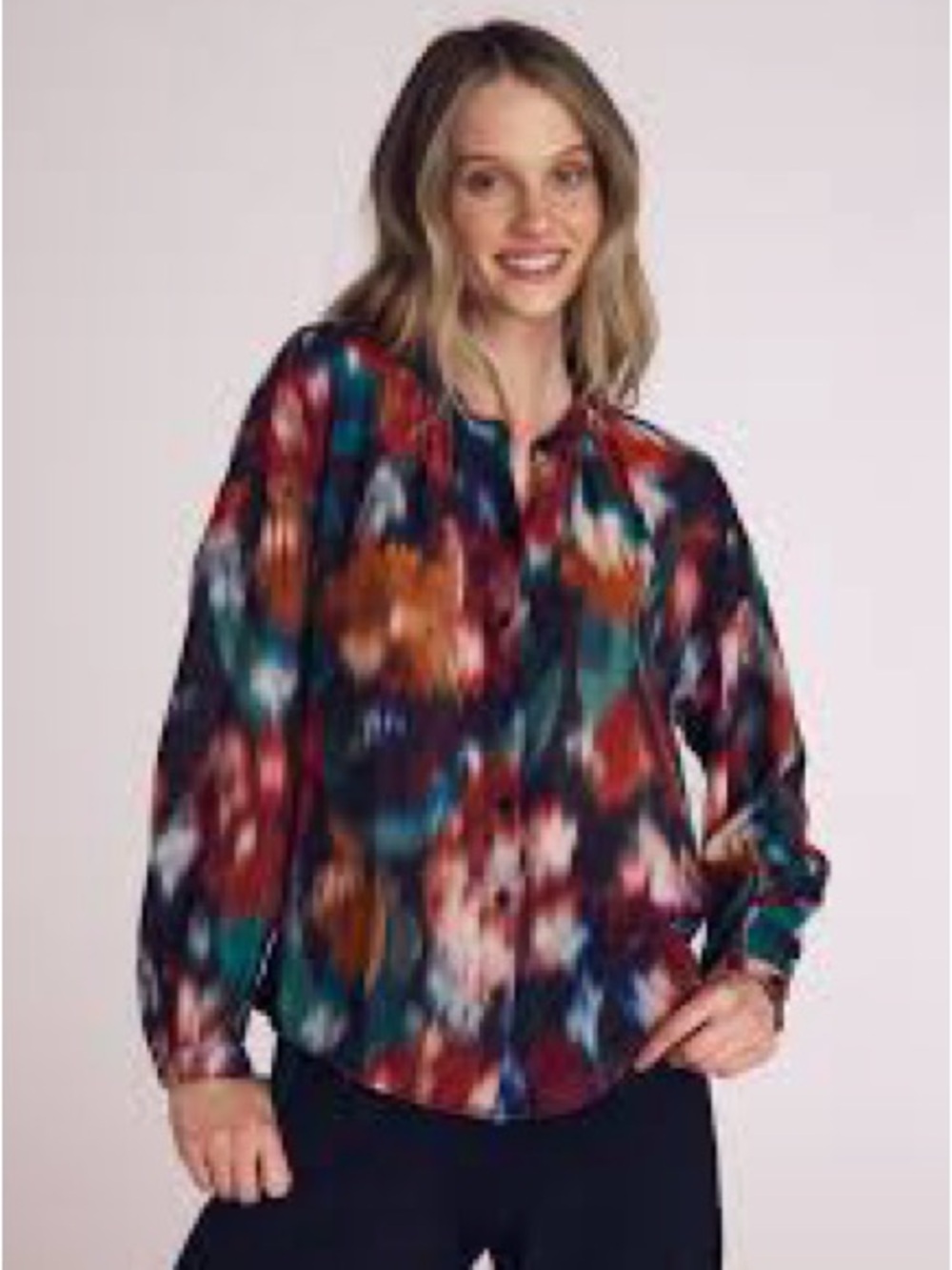 Bella Dahl Teal, Rust & Burgundy Abstract Button-Down Shirt